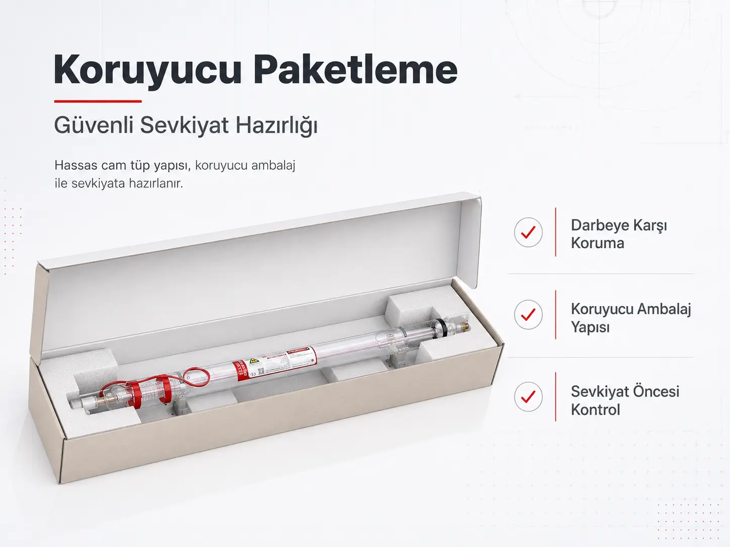 EFR CO2 lazer tüp paketleme ve sevkiyat güvencesi görseli