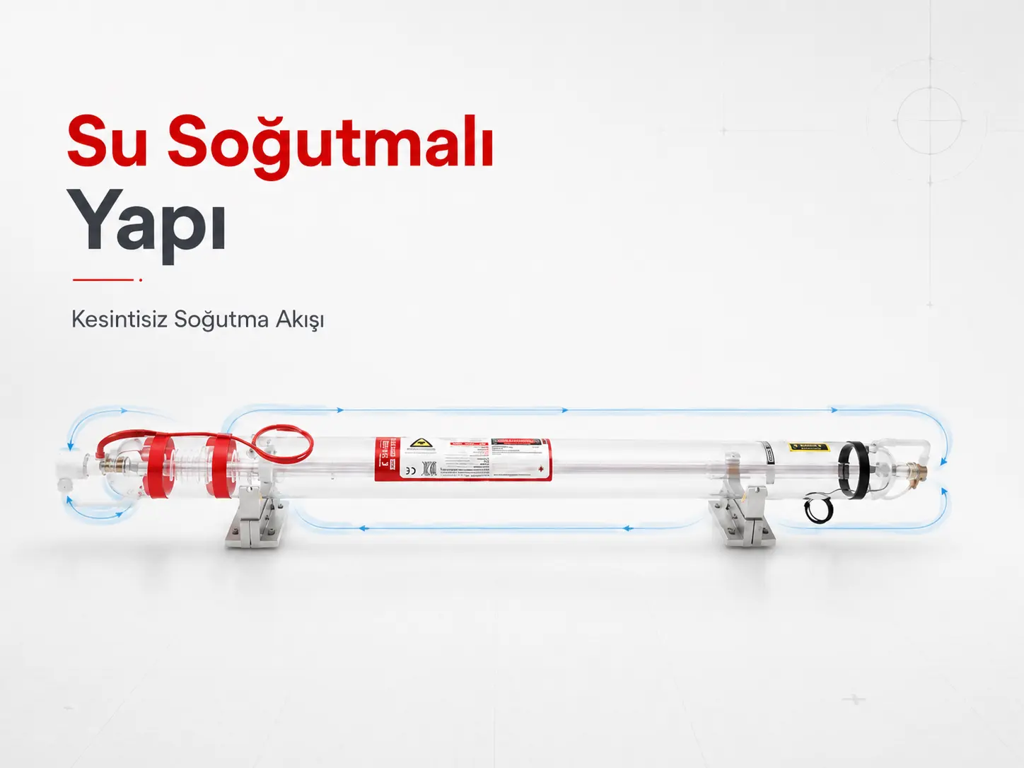 Su soğutmalı cam lazer tüp yapısı açıklama görseli
