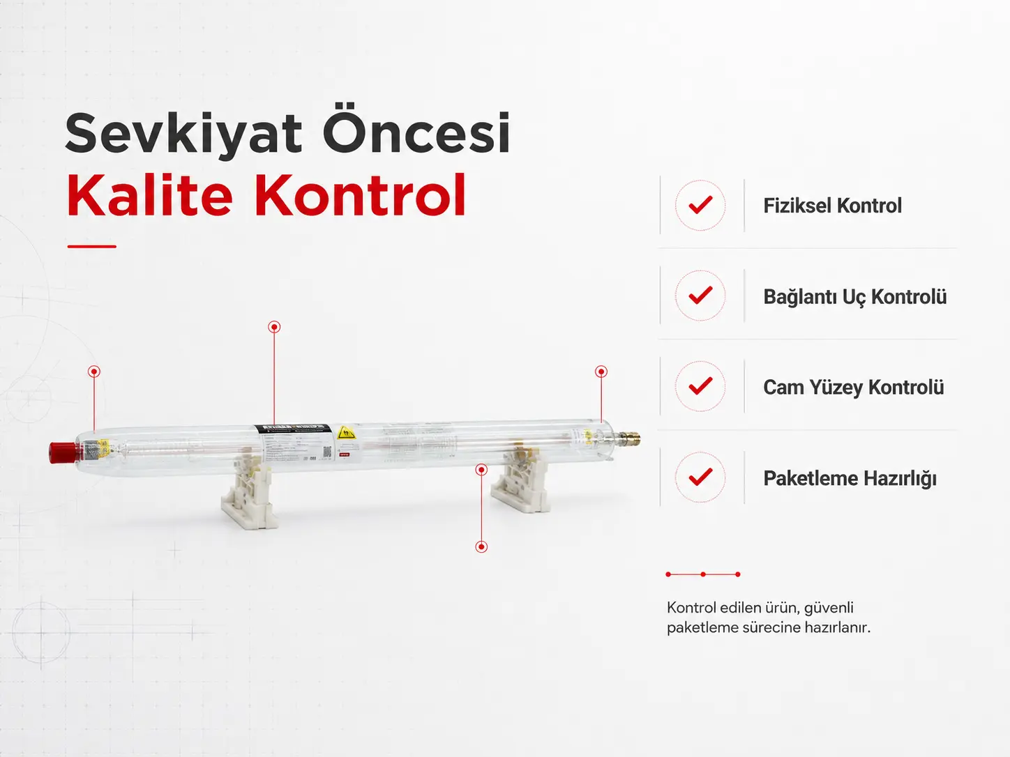 JOY CO₂ lazer tüp kalite kontrol süreci görseli